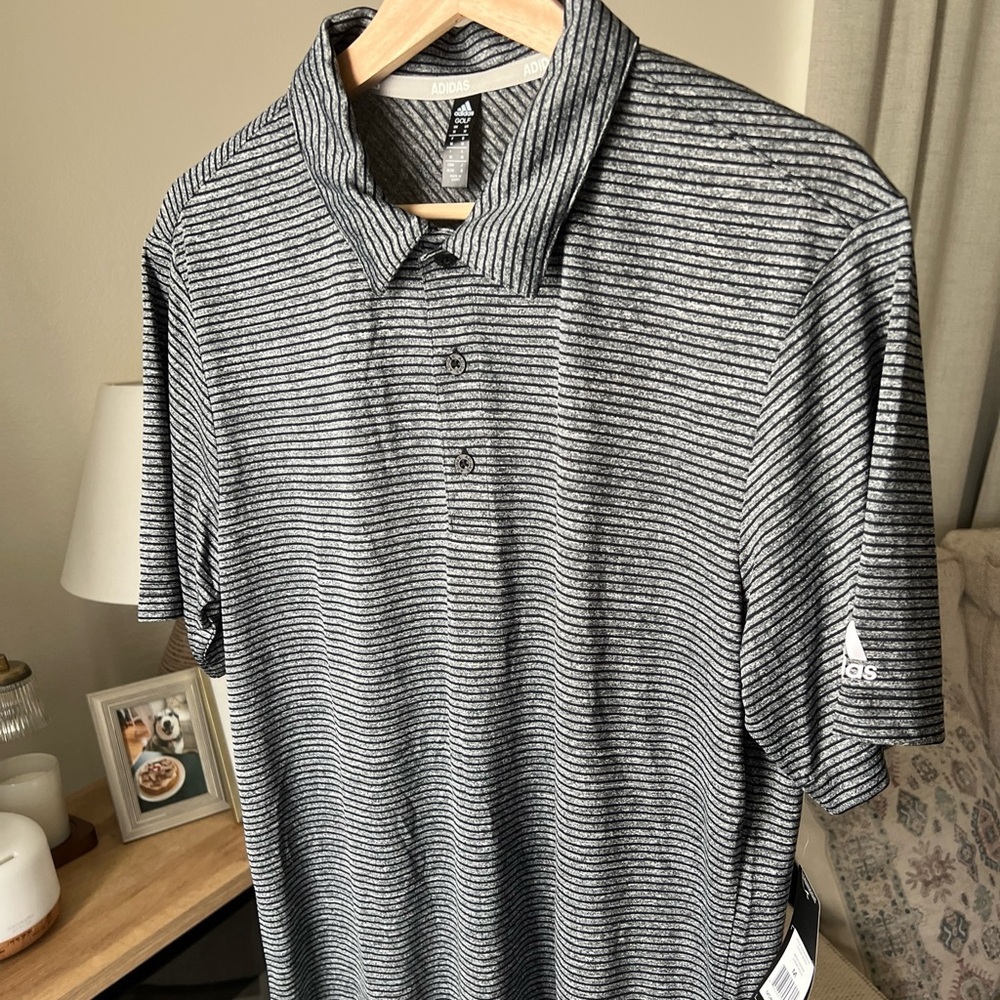 ADIDAS Men's XL Feeder Stripe Golf Polo Shirt Black Casual NWT $65 - Picture 3 of 10